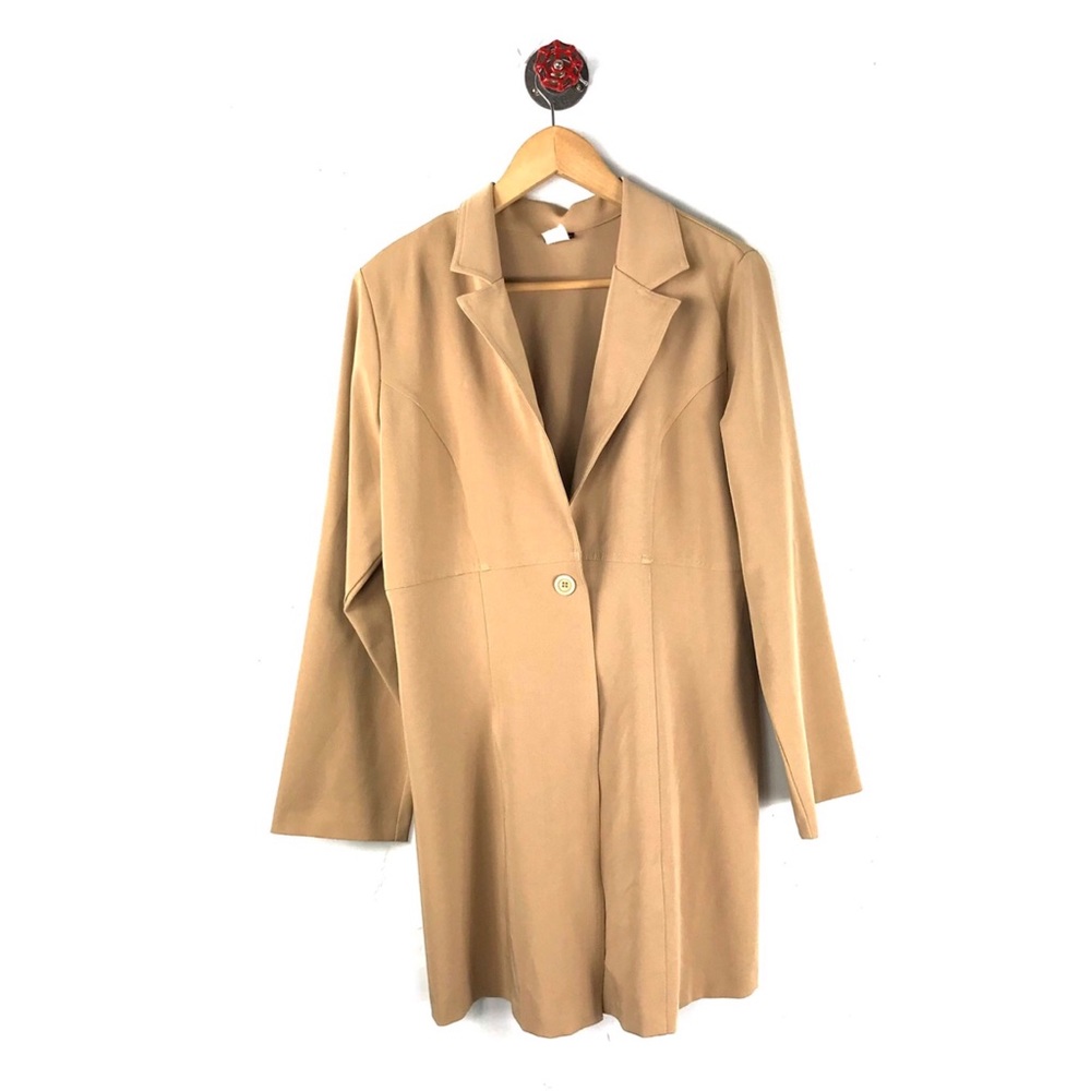 CELINE xl midi blazer button front tan